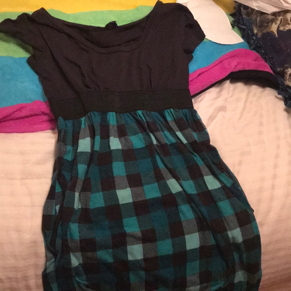 Black and Jade Checkered Petite Skirt-dress
